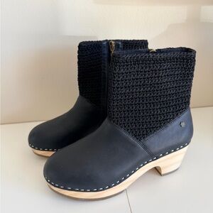 The Sak Black Leather & Knit Clog Boots